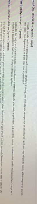 "art A Org. Description (approx. 1 page) Provide