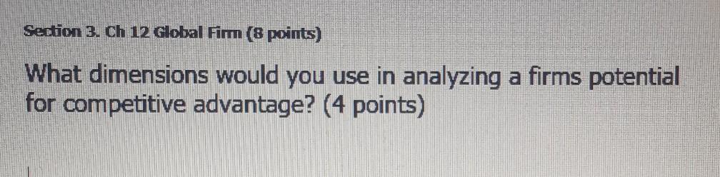 Section 3. Ch 12 Global Fim (8 points) What