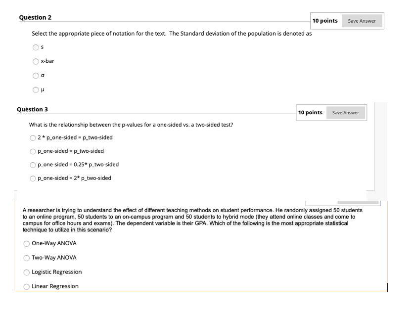 Save Answer Question 2 10 points Select the