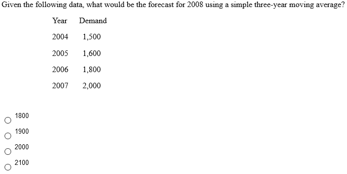 Given the following data, what would be the