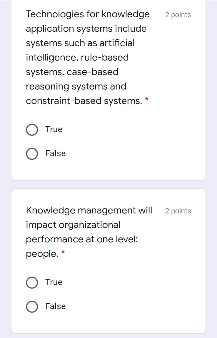 2 points Technologies for knowledge application