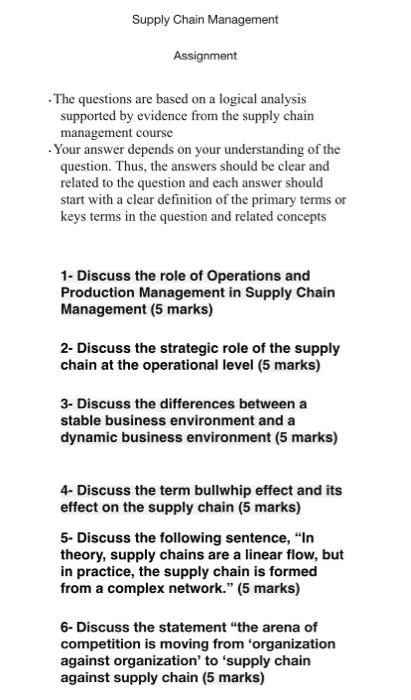Supply Chain Management Assignment The questions