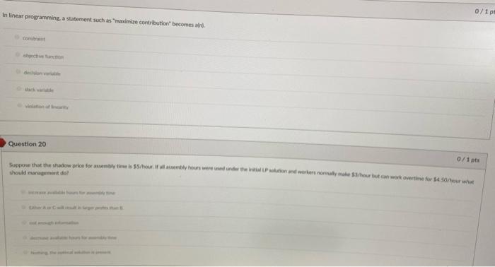 0/1 p In linear programming a statement such as