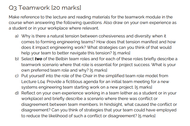 Please answer in PDF Q3 Teamwork [20 marks] Make