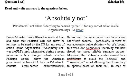 (Marks: 15) Question 1 (A) Read and write answers