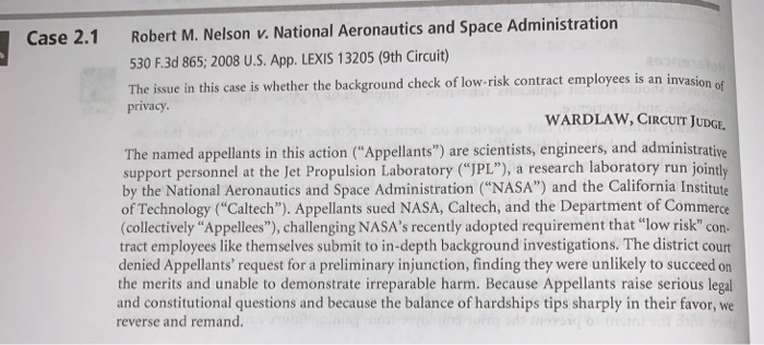 Case 2.1 Robert M. Nelson v. National Aeronautics
