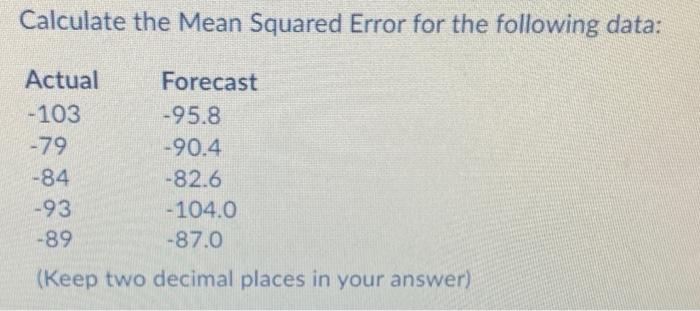 Calculate the Mean Squared Error for the