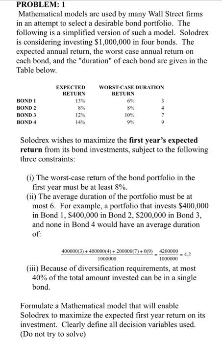 PROBLEM: 1 Mathematical models are used by many
