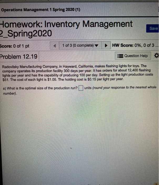 Operations Management 1 Spring 2020 (1) Homework: