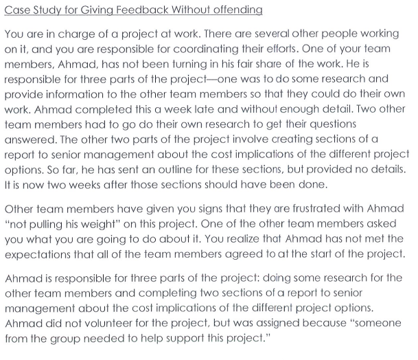 Case Study for Giving Feedback Without offending
