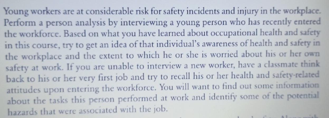 Young workers are at considerable risk for safety