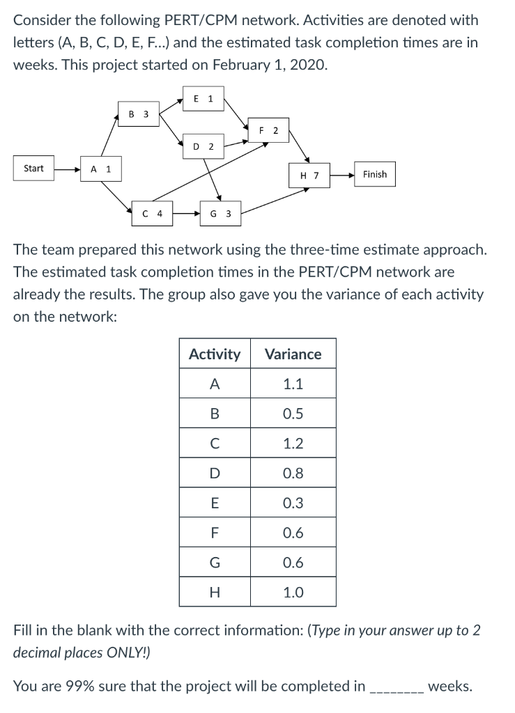 Consider the following PERT/CPM network.