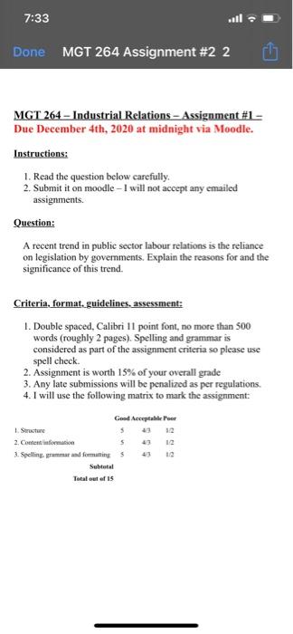 7:33 Done MGT 264 Assignment #2 2 MGT 264 -