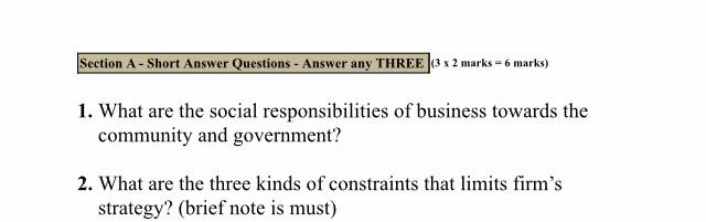 Section A - Short Answer Questions - Answer any