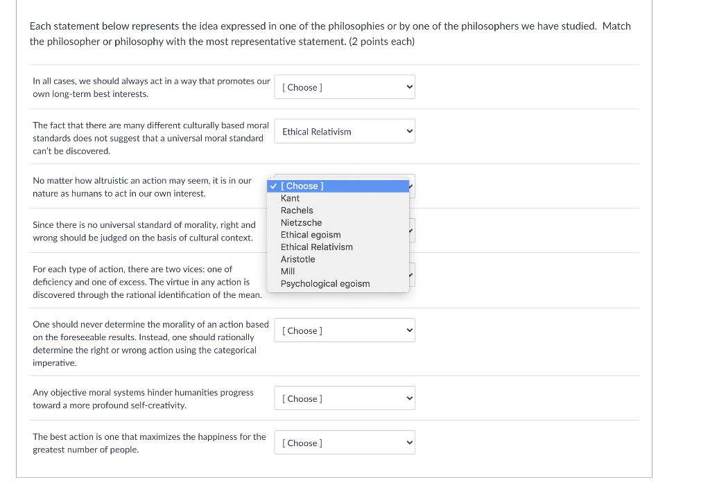 Numbers 1 - 8 Each statement below represents the