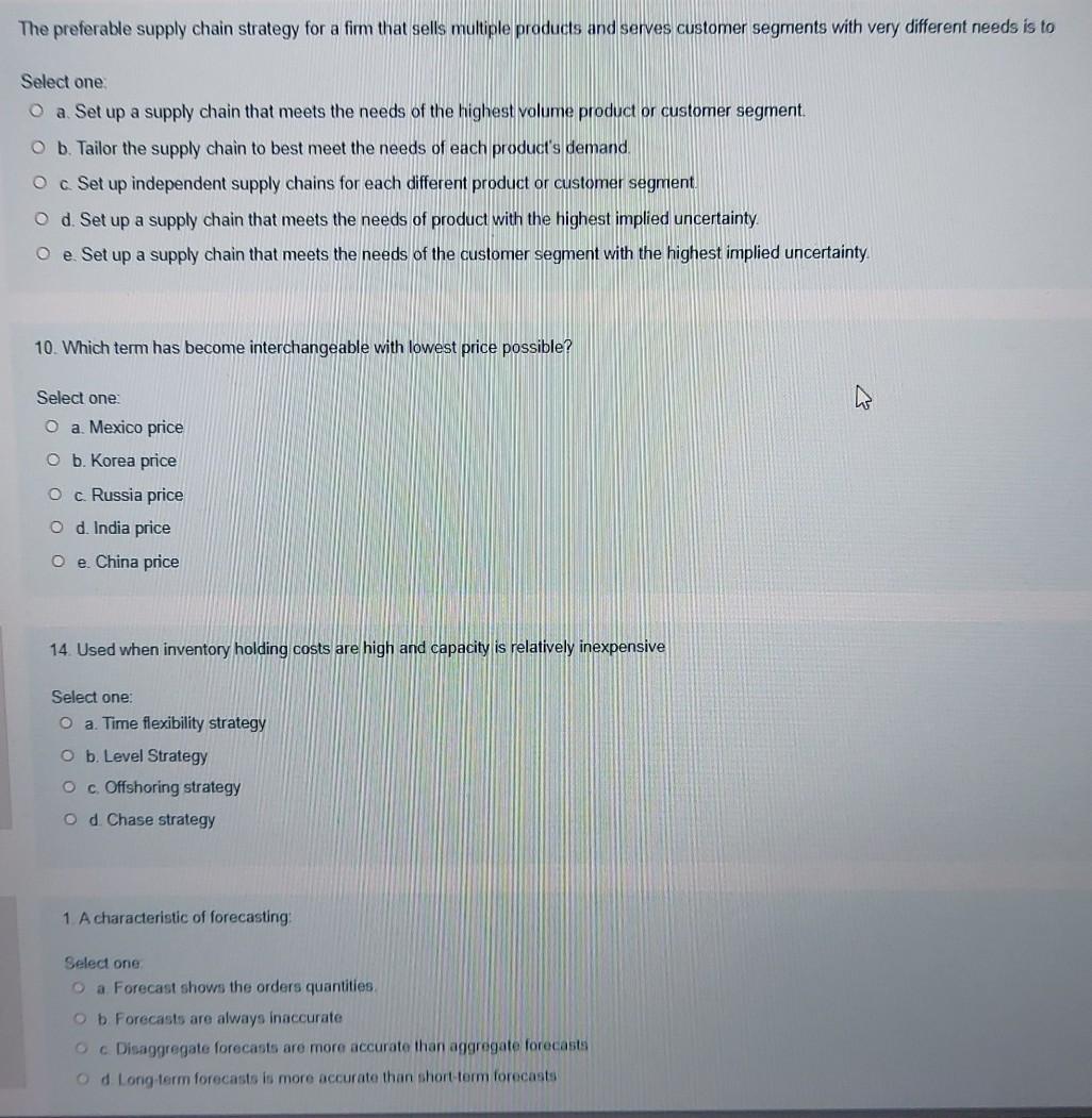 answer please ? The preferable supply chain