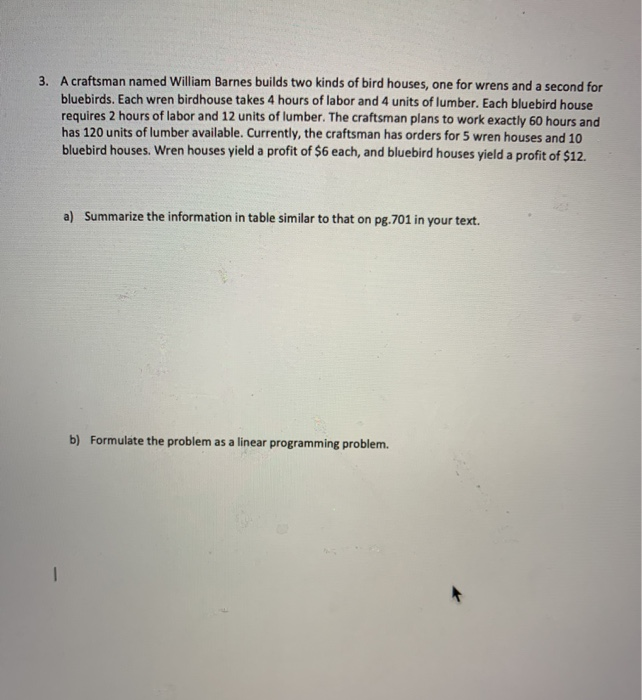 for B formulate as a linear programming problem