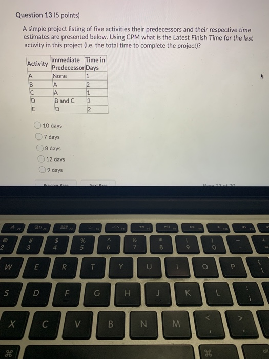 Question 13 (5 points) A simple project listing