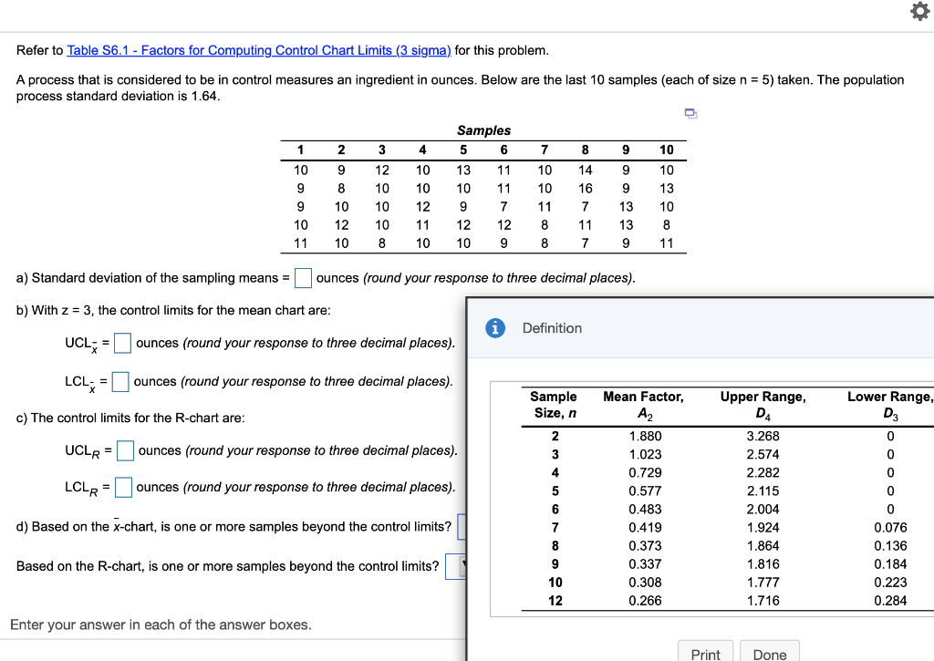 Refer to Table S6.1 - Factors for Computing