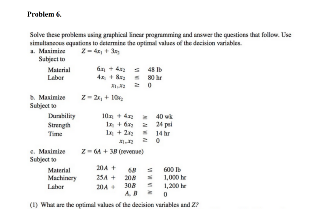 Problem 6. Solve these problems using graphical