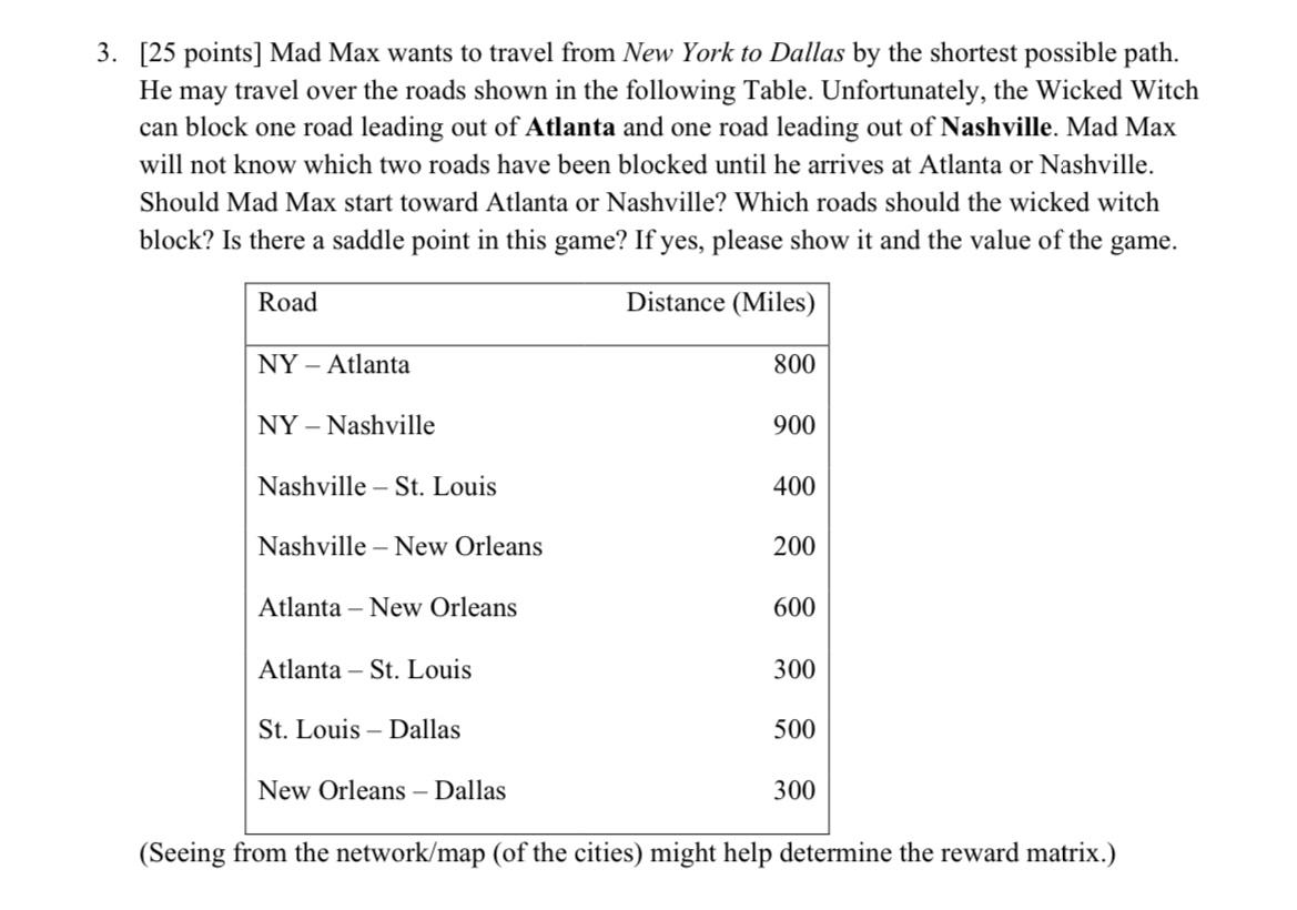 dont use excel please 3. [25 points] Mad Max