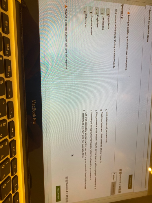Question Completion Status Moving to another