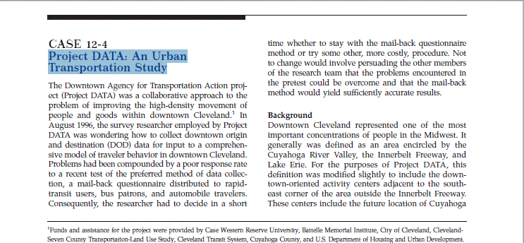 PROJECT DATA: AN URBAN TRANSPORTATION STUDY