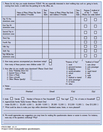 PROJECT DATA: AN URBAN TRANSPORTATION STUDY