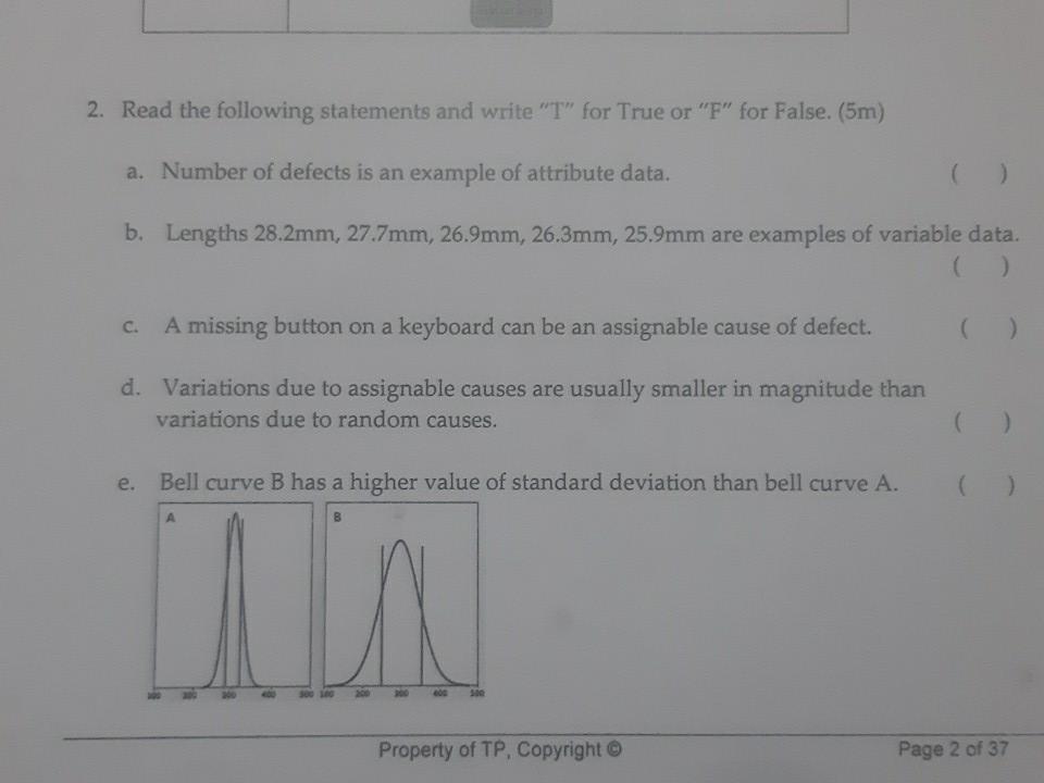 2. Read the following statements and write "T"