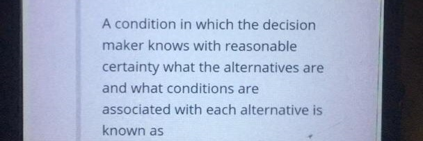 A condition in which the decision maker knows