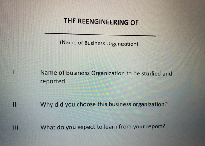 For presentation, choose 1 name of business