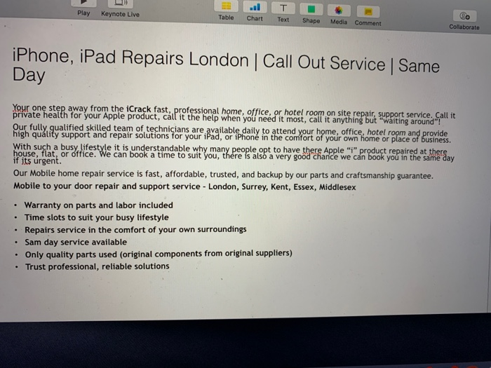 Play Keynote Live Table Chart Text Shape Media