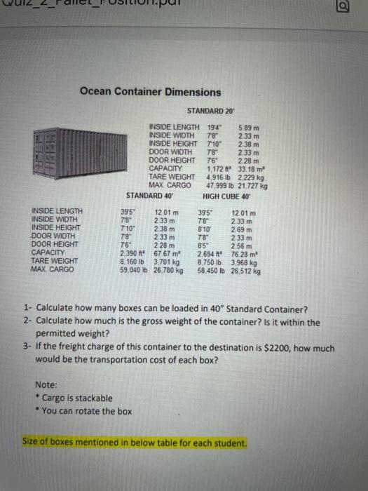 Ocean Container Dimensions STANDARD 20 al TF
