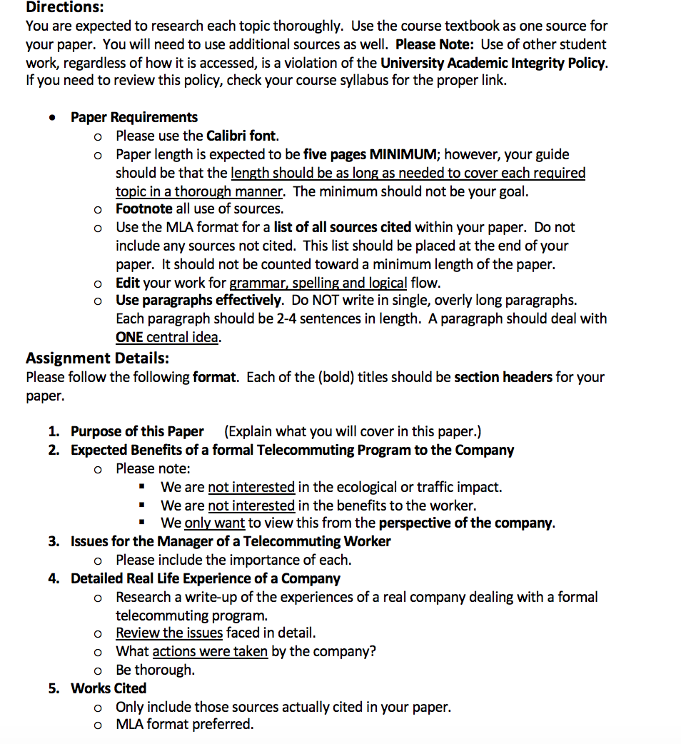 Directions: You are expected to research each