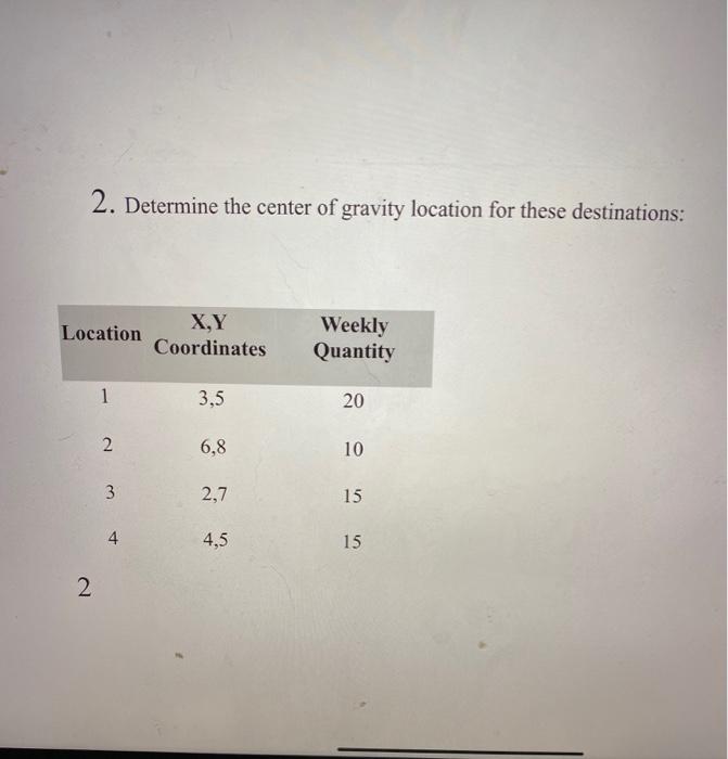 2. Determine the center of gravity location for