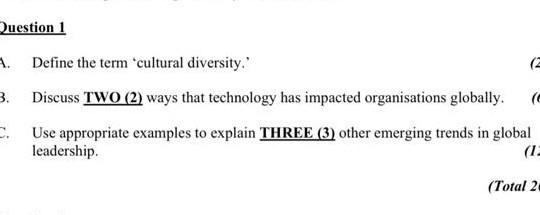 Question 1 (c 2. Define the term 'cultural
