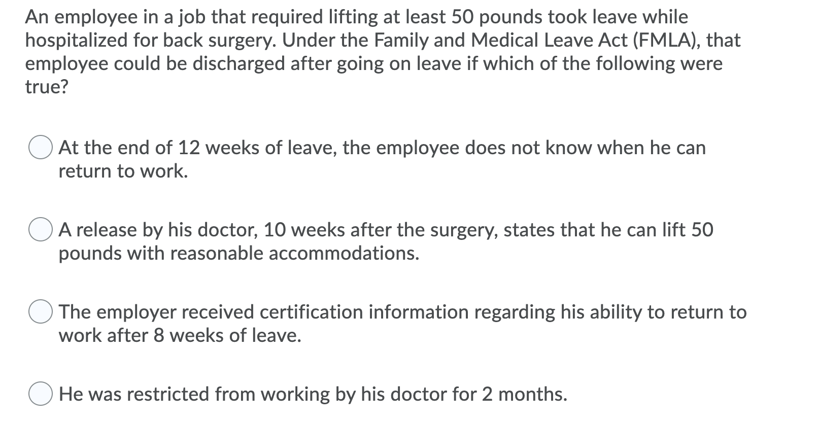 An employee in a job that required lifting at