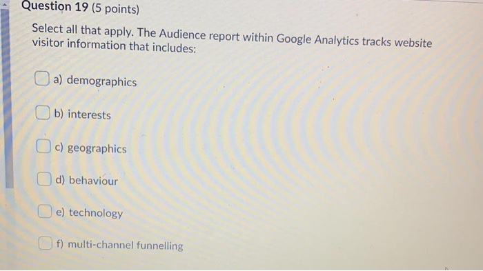 Question 21 (5 points) Select all that apply. The