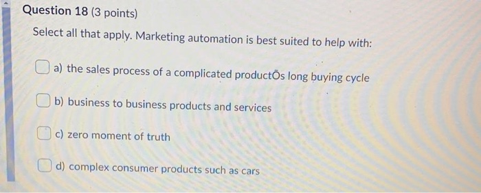 Question 21 (5 points) Select all that apply. The