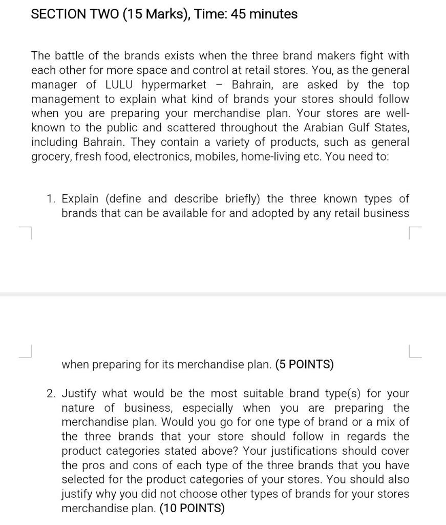 SECTION TWO (15 Marks), Time: 45 minutes The