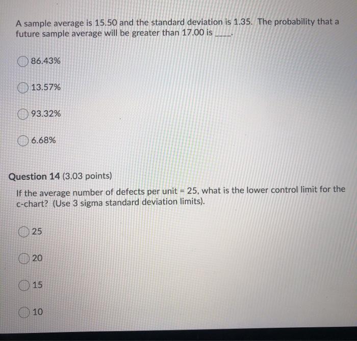 A sample average is 15.50 and the standard