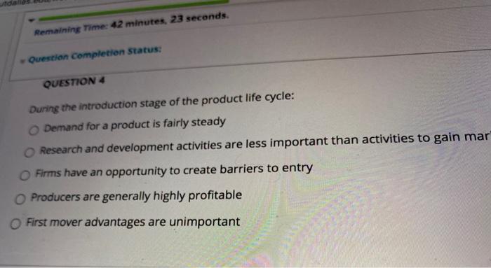 Remaining Time: 42 minutes, 23 seconds. Question