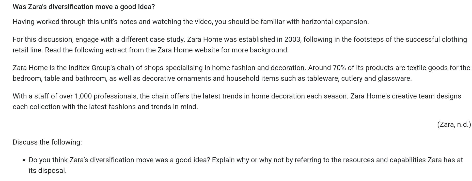 Was Zara's diversification move a good idea?