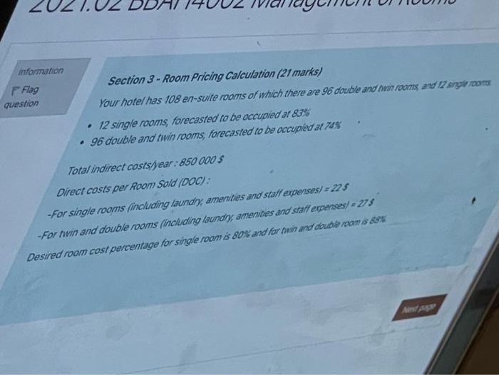information P Flag question Section 3 - Room