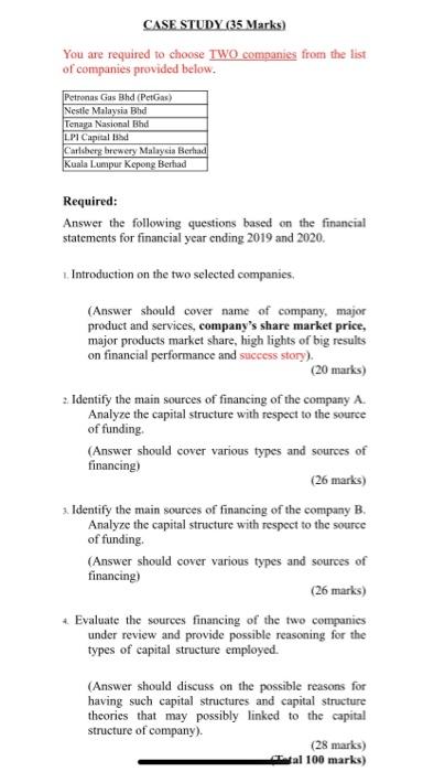 CASE STUDY (35 Marks) You are required to choose
