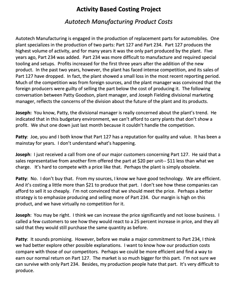 Activity Based Costing Project Autotech