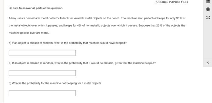 POSSIBLE POINTS: 11.54 Be sure to answer all