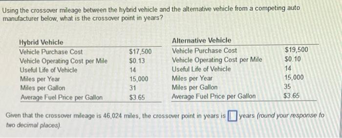 Using the crossover mileage between the hybrid