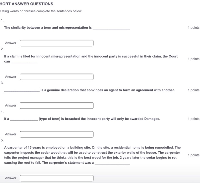 HORT ANSWER QUESTIONS Using words or phrases