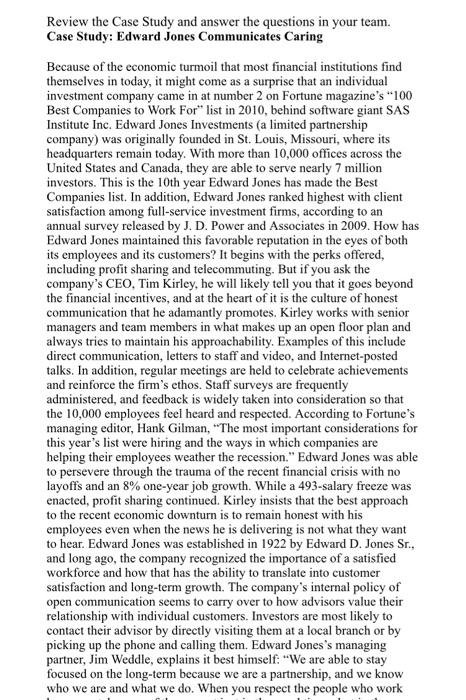 Review the Case Study and answer the questions in